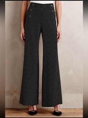 Anthropologie Elevenses Kingsland Wide Leg Sailor Button Pants Size 6